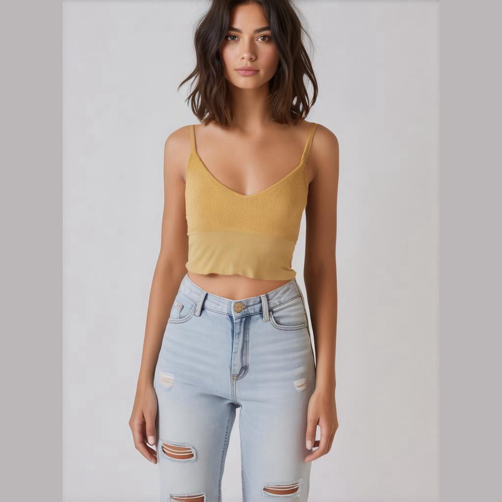 O to 5 Beige Seamless Cami Top Stretch Ribbed Crop Tank Preowned